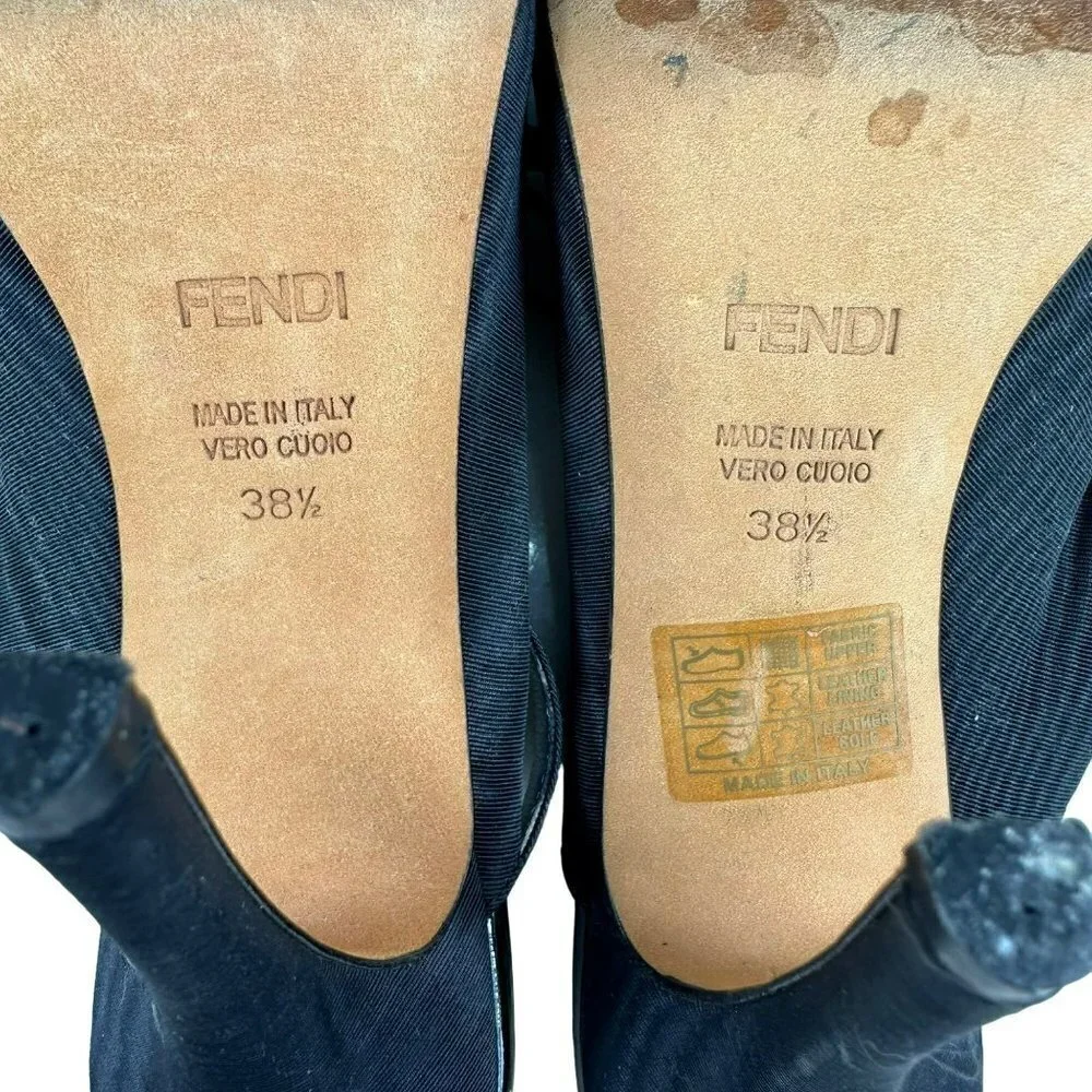 Fendi Designer Shoes Black Satin Open Toes Sandals 38.5 /‎ 7.5